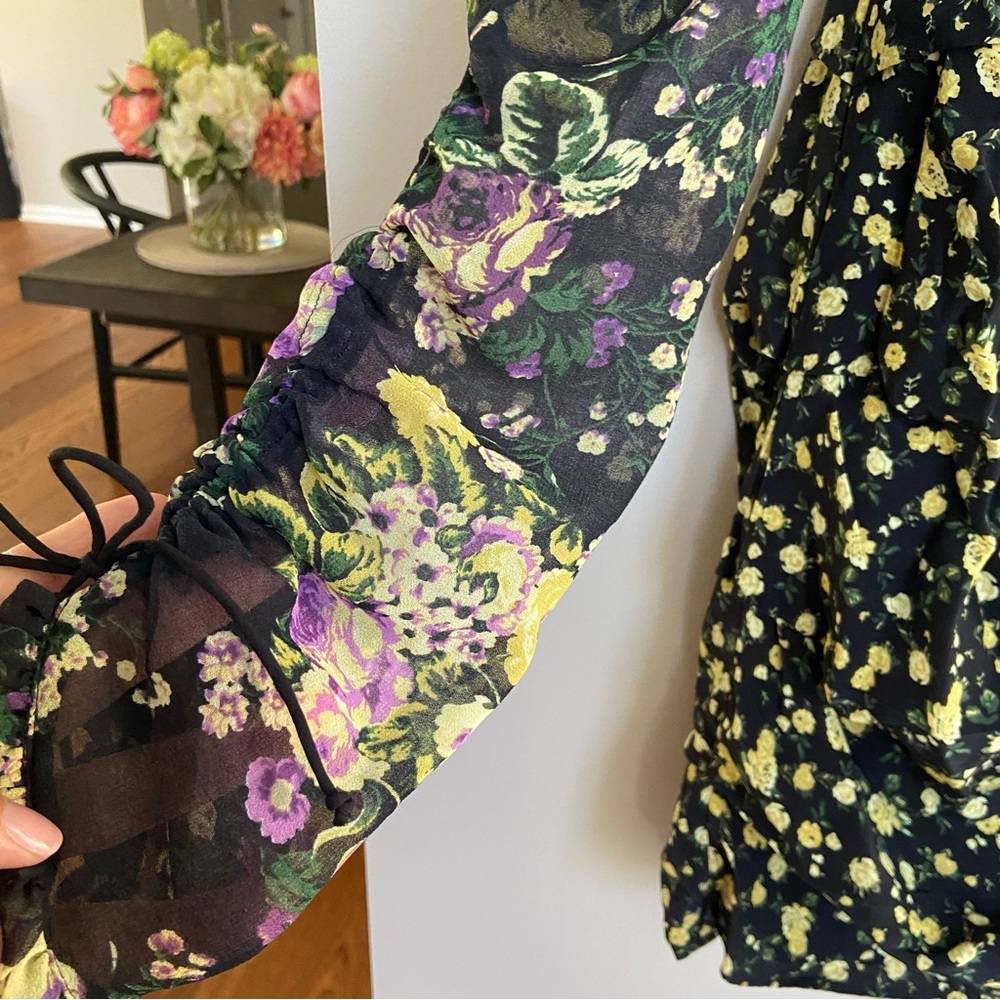 For Love And Lemons EILEEN mini dress, October Floral, Black and Lilac, Medium - Picture 6 of 11